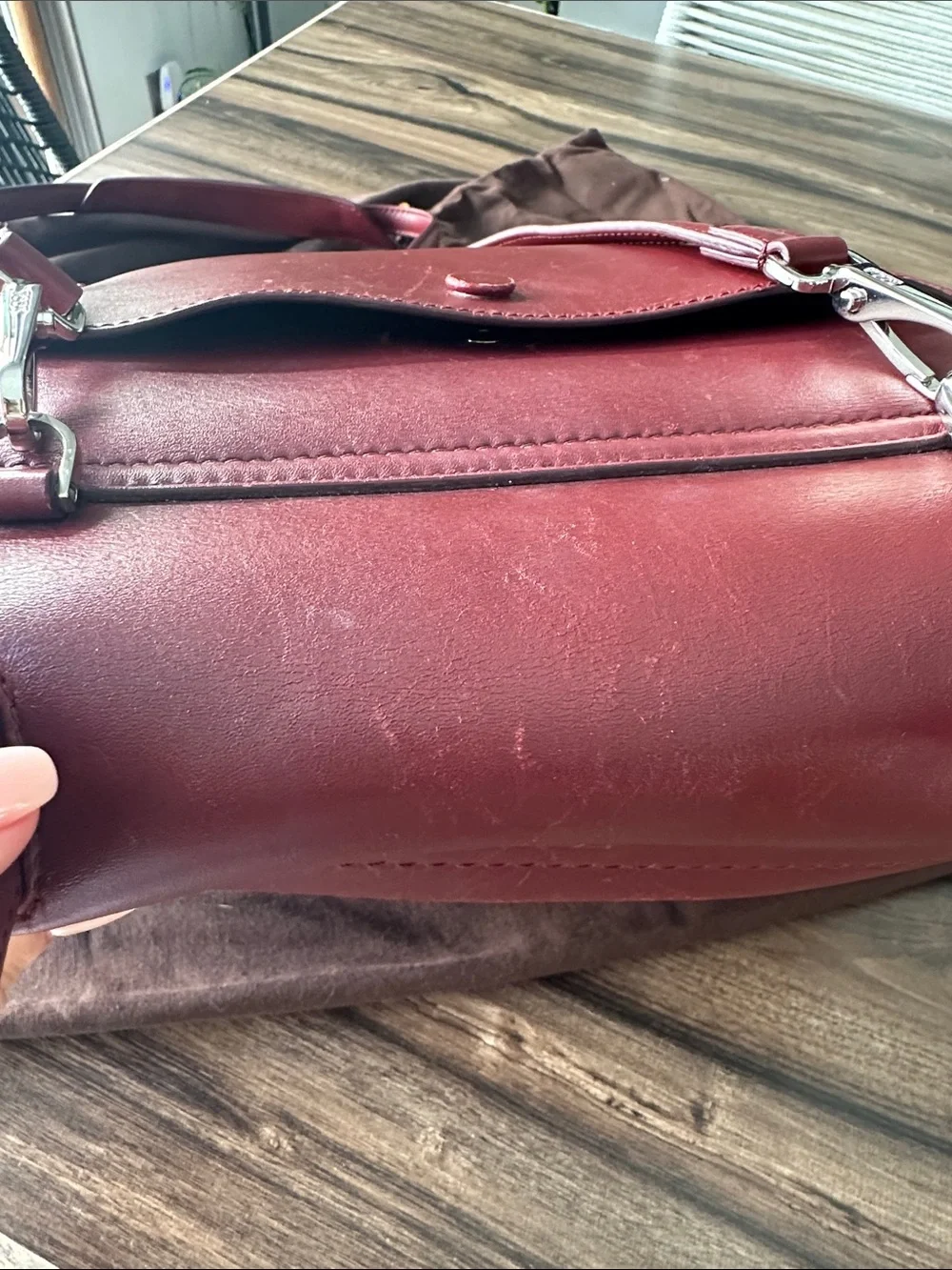Tod's Deep Red Leather Satchel with Studded Trim